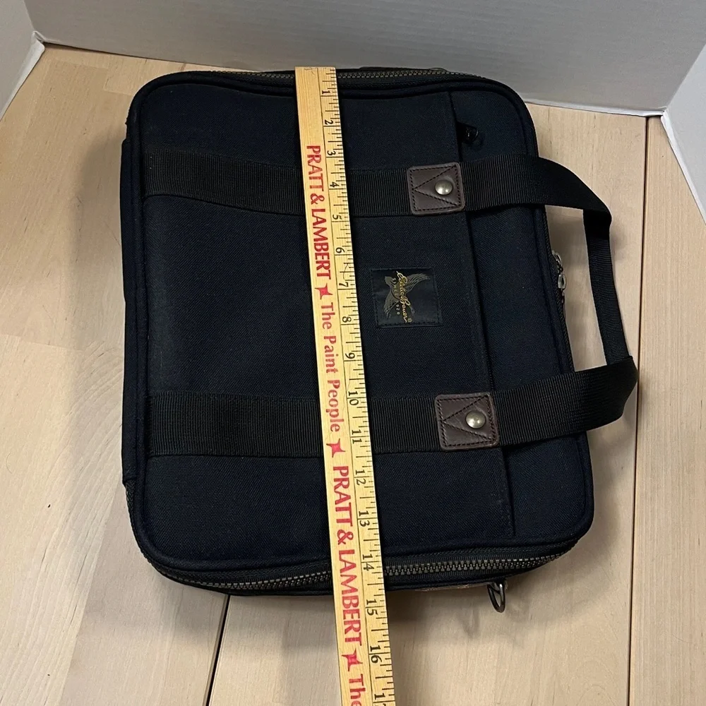 Y2K Eddie Bauer Black Nylon Laptop Case Brass & Leather Trim - No Shoulder Strap